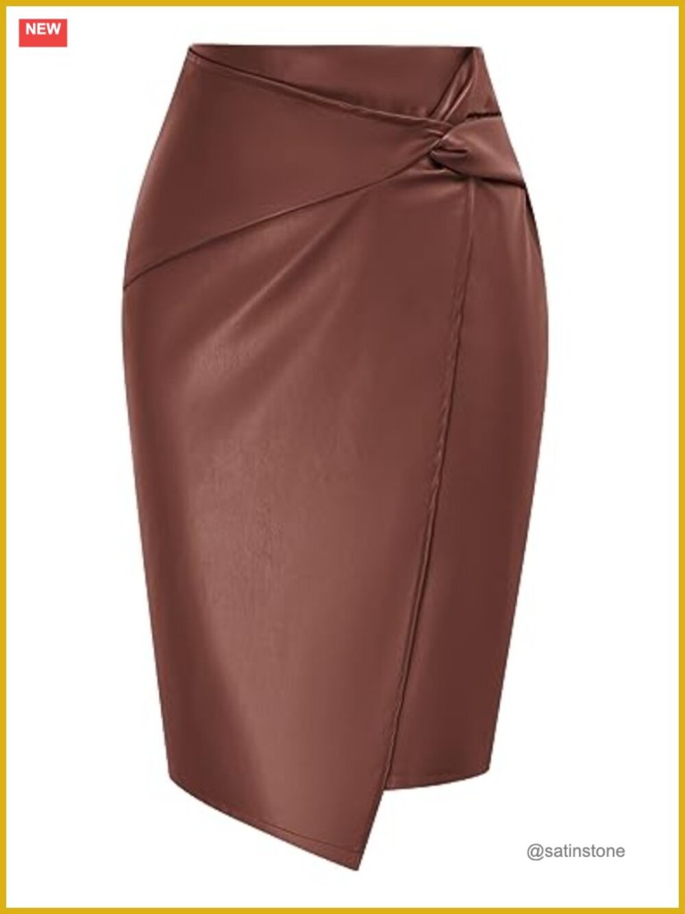 Faux Leather Midi Skirt High Waist Wrap Bodycon Pencil Office